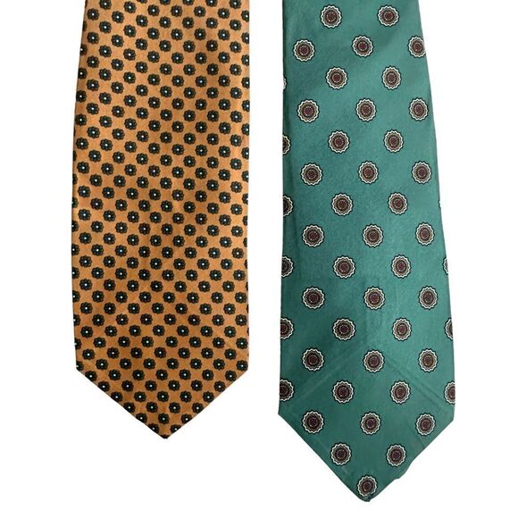 Two Vintage Green and Gold 100% Imperial Silk Neck Ties NWT - Picture 2 of 7